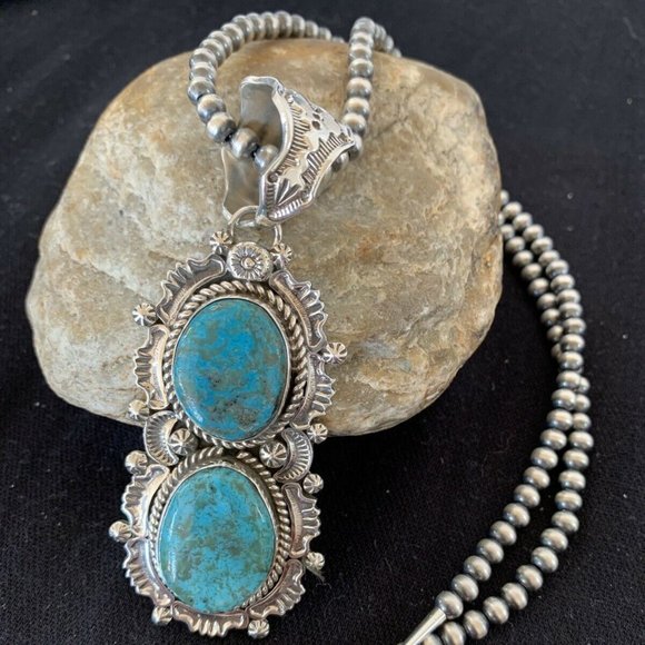 Harold Joe Jewelry - Native American Pearls Blue Necklace Pendant Ln 20